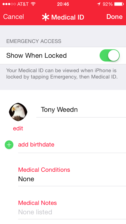 ios 8 medical id card activate enable locked screen